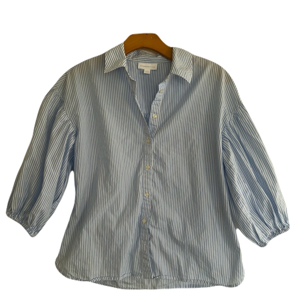 Blue Striped Puff Sleeve Shirt PS